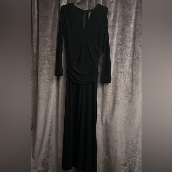 Norma Kamali Women's V Neck Longsleeve Shirred Waist Jumpsuit - Picture 7 of 16